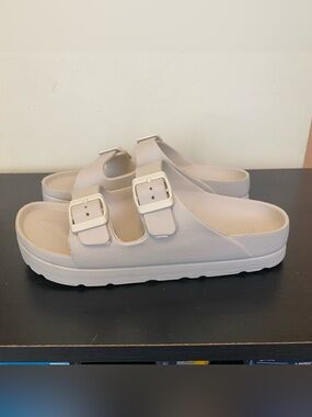 MIA Platform Slide Buckle Summer Sandals Cream Off White Ivory Rubber Women’s 8